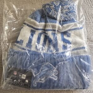 Detroit Lions Blue & White Pom Pom Beanie
